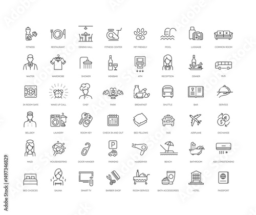 Hotel services concept illustration. Vector outline icons
