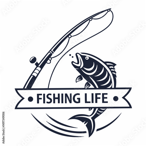 An elegant fishing life emblem depicting a catch with a fishing rod perfect for various design projects and creative applications