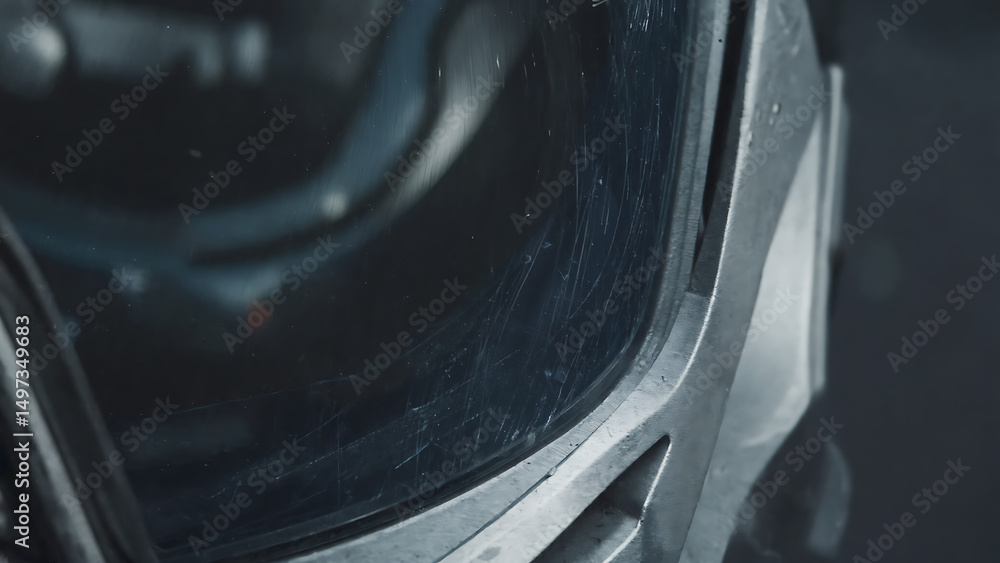 Obraz premium Close-up of scratched motorcycle headlight