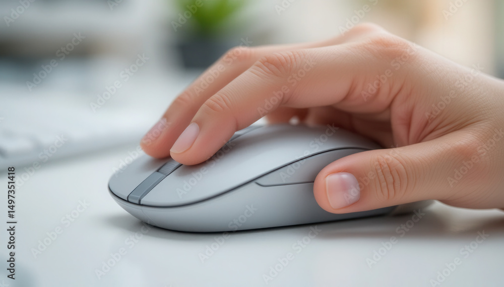 Office Worker Using PC Mouse - Modern Workspace Office Worker Using PC Mouse - Modern Workspace