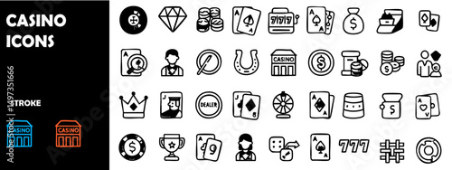 Casino Icons Vector Set – Gambling, Games, and Luck Symbols