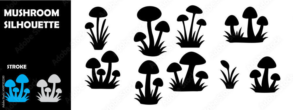 Fototapeta premium Mushroom Silhouette Vector set Illustration