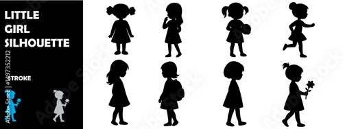 Little Girl Silhouette Vector set Illustration