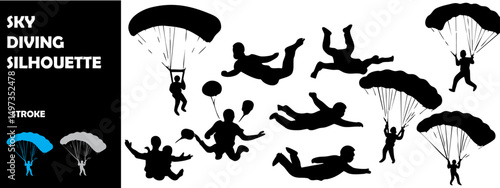 Sky Diving Silhouette Vector Illustration