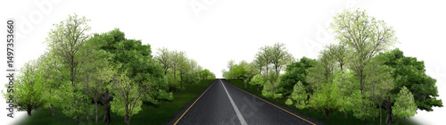 Obraz na plátně car on the road/The highway cuts through a lush green forest, where trees line b