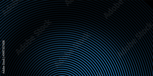 Abstract blue glowing geometric lines on dark blue background. Modern shiny blue circle lines pattern. Futuristic technology concept.