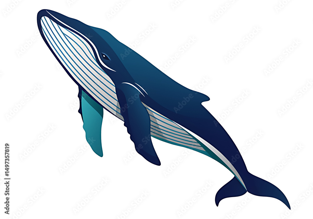 Fototapeta premium Elegant Blue Whale Illustration Swimming Upwards in Teal and White Oceanic Hues