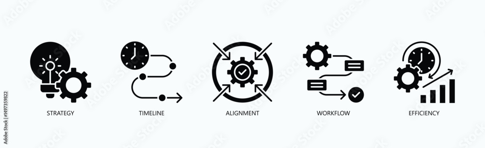 Obraz premium Operational Excellence Icon Set Isolated Vector With Icon Of Strategy, Timeline, Alignment, Workflow, Efficiency In Glyph Style