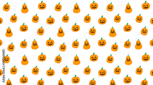 VHalloween pumpkins seamless background. Classic jack-o'-lantern faces in playful seamless design.