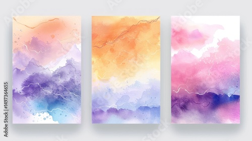 Abstract watercolor backgrounds in soft pastel colors