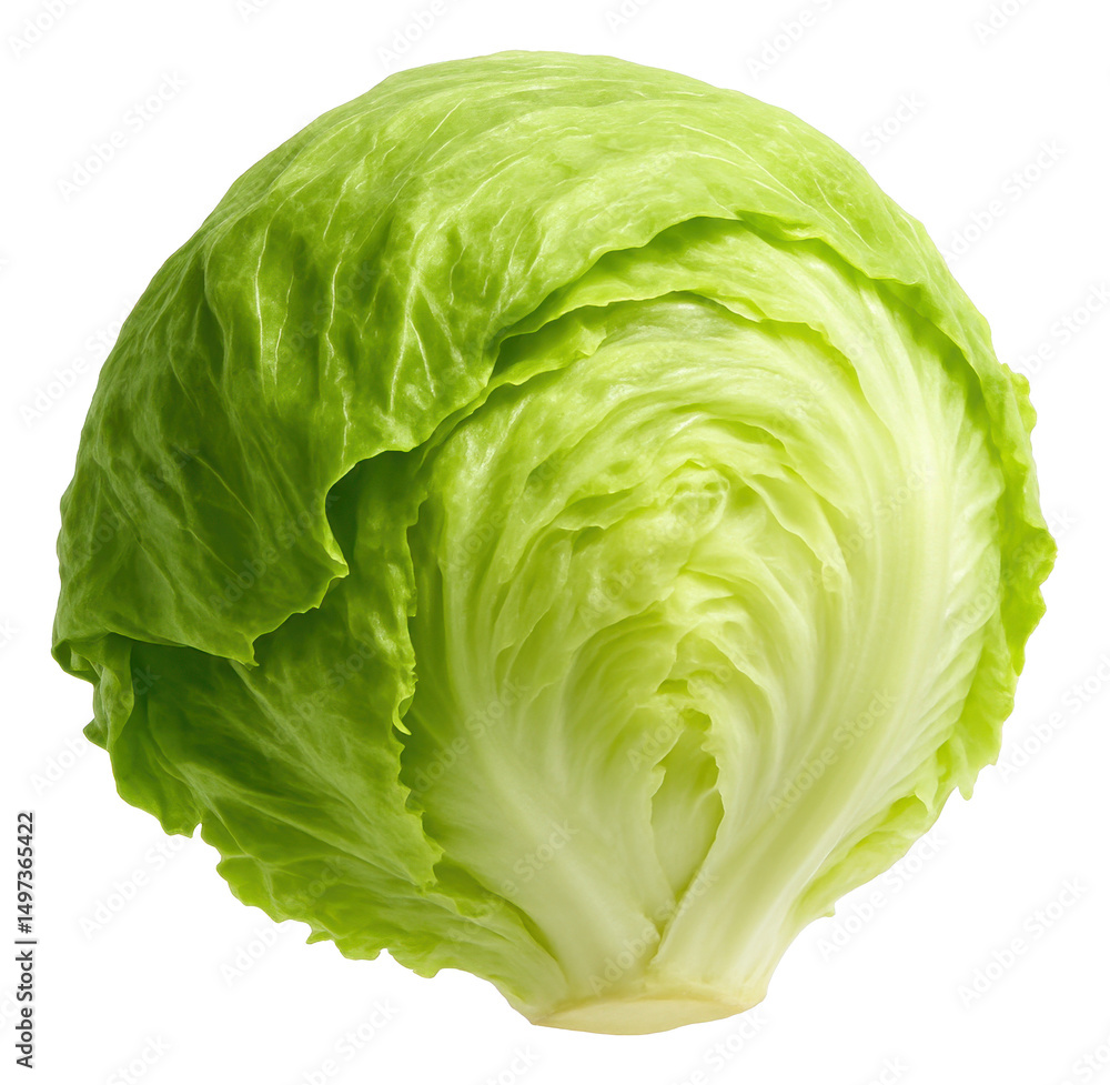 Fototapeta premium Crisp and fresh whole head of green iceberg lettuce showcasing its vibrant layers on transparent background.