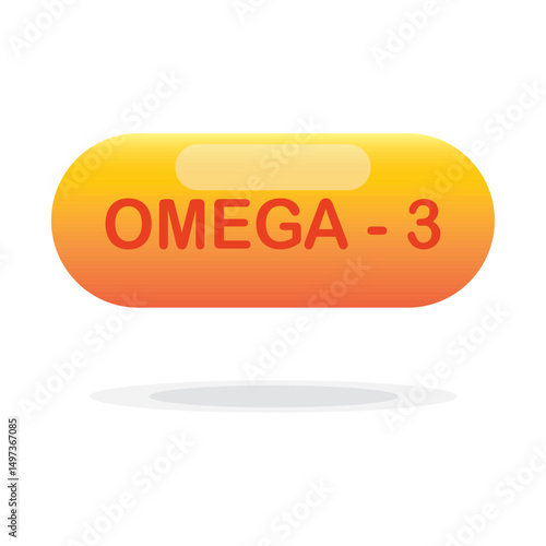 Fish oil supplement, single colorful capsule icon, gelatin shell, fish oil, omega 3, Vitamin pill. Evening primrose oil or borage . Healthy lifestyle concept Vector illustration EPS 10