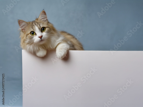 whiteboard with cat on blue background