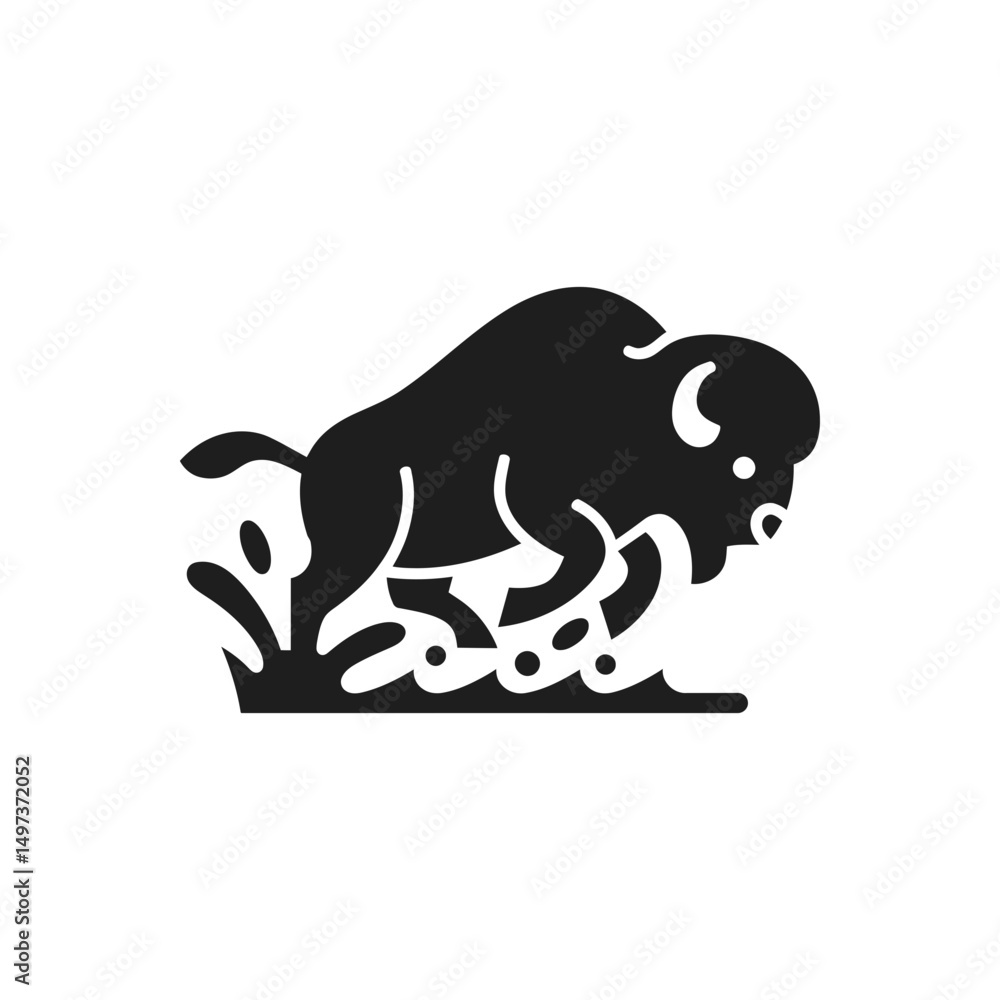 Fototapeta premium Bison Charging Dust Icon