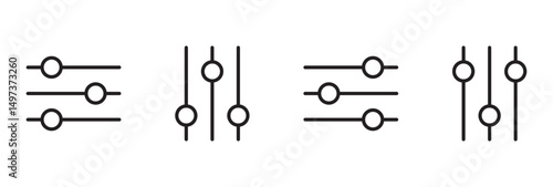 Filter setting icon set, Digital Management collection of filters arrange list, Filter control setting vectors isolated on transparent background