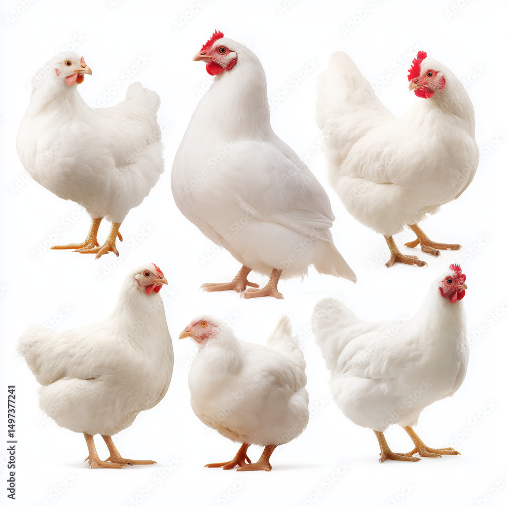 Fototapeta premium Elegant White Chickens Portrait , isolated on white background png