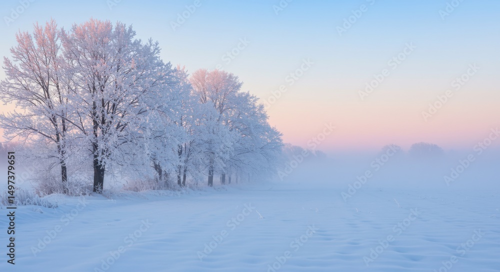 Winter trees frost serenity peaceful landscape at dawn Winter trees frost serenity peaceful landscape at dawn