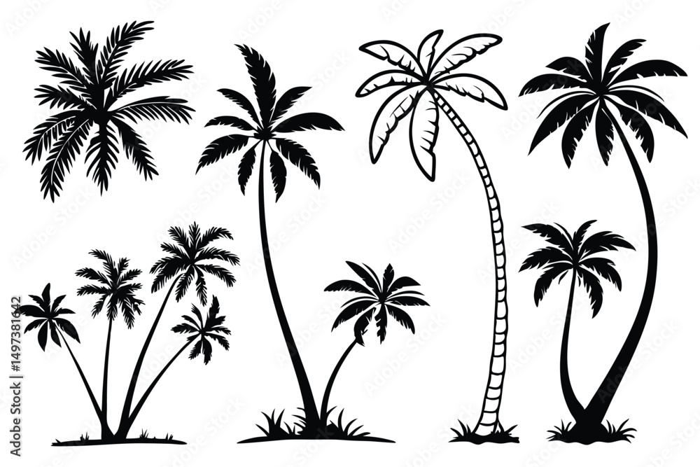 Naklejka premium Palm trees silhouettes vector set 