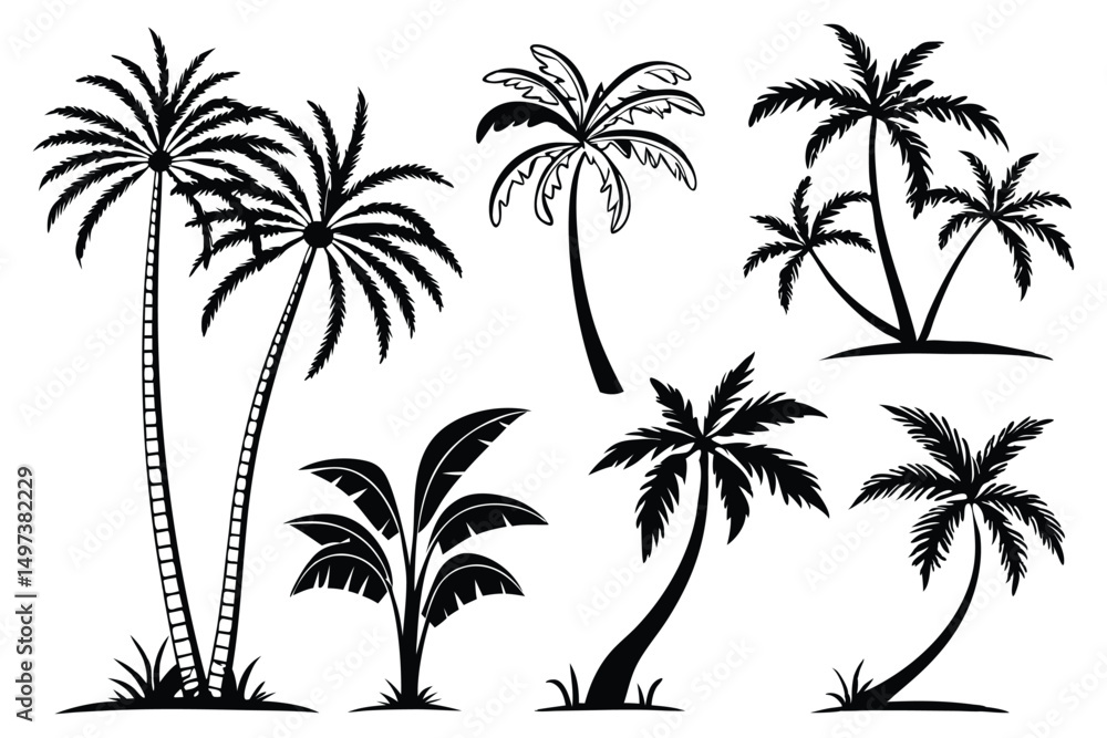 Fototapeta premium Palm trees silhouettes vector set 
