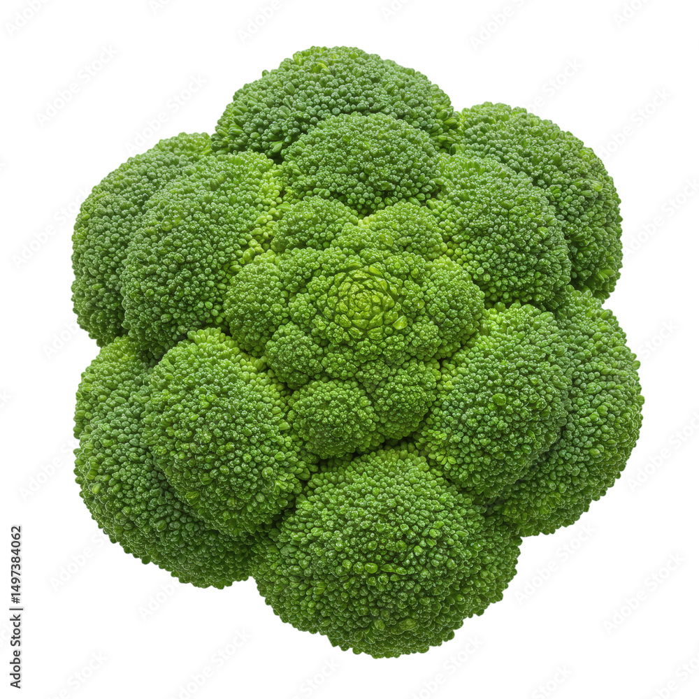 A close up shot showcasing the intricate texture and vibrant hue of a fresh broccoli floret head isolated on transparent background A close up shot showcasing the intricate texture and vibrant hue of a fresh broccoli floret head isolated on transparent background
