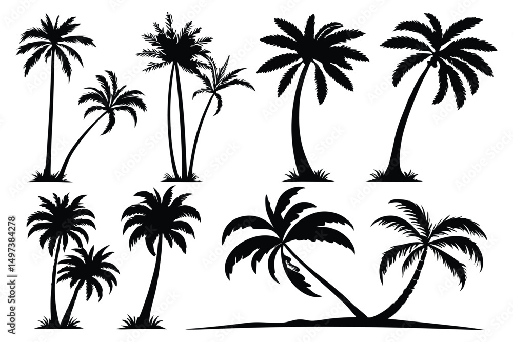 Naklejka premium Palm trees silhouettes vector set