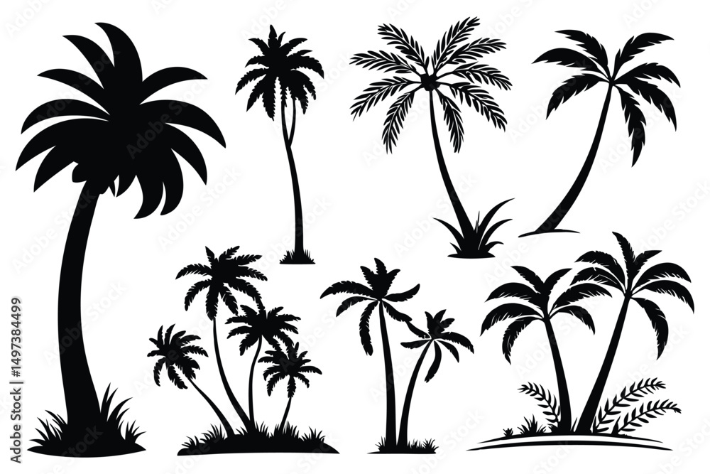Fototapeta premium Palm trees silhouettes vector set