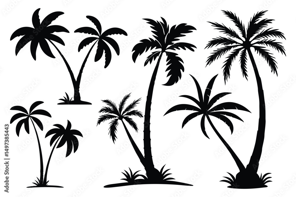 Fototapeta premium Palm trees silhouettes vector set 