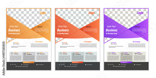 a bundle of 3 templates business flyer design, in blue color, and modern design,marketing,businessproposal, promotion, advertise, publication and editable vector template design.