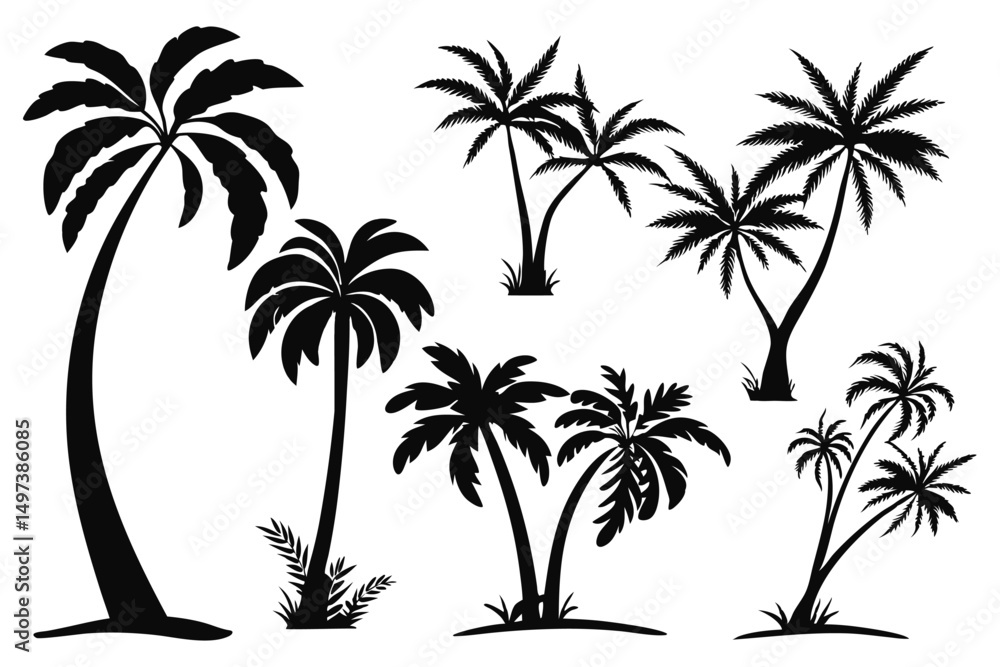 Fototapeta premium Palm trees silhouettes vector set 
