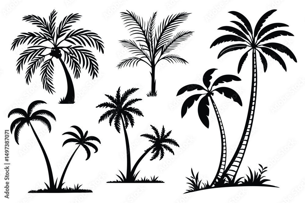 Obraz premium Palm trees silhouettes vector set