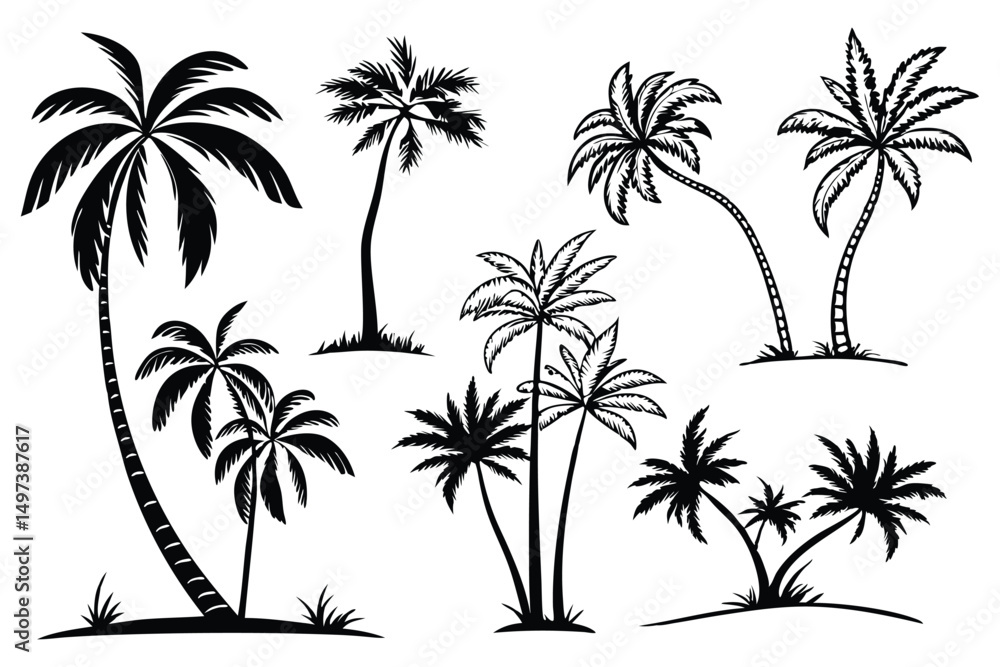 Obraz premium Palm trees silhouettes vector set 
