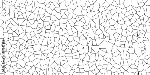 Abstract geometric pattern of interconnected shapes in a monochromatic black and white design suitable for a diverse range of creative applications