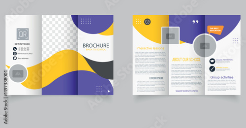 Modern School Brochure Template. Educational Trifold Design Layout. Back to school.