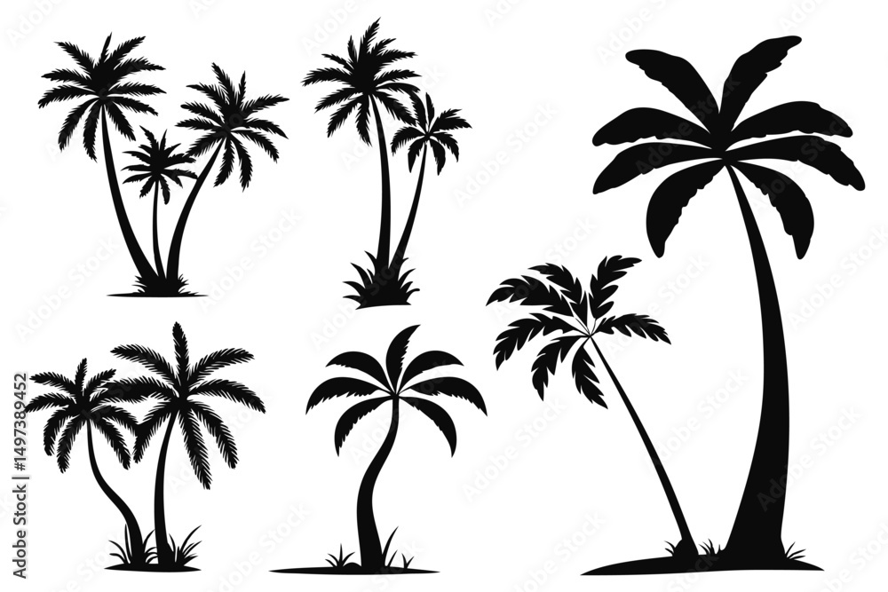 Fototapeta premium Palm trees silhouettes vector set
