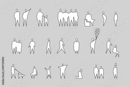 Sketch people illustrations, people vector illustration. Hand drawn, set elements for architecture and landscape design. Sections, Elevations, Floor Plans.