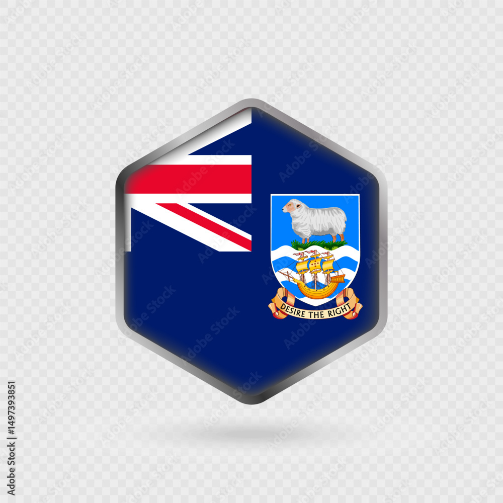 Fototapeta premium Falkland Islands flag icon in hexagon shape.