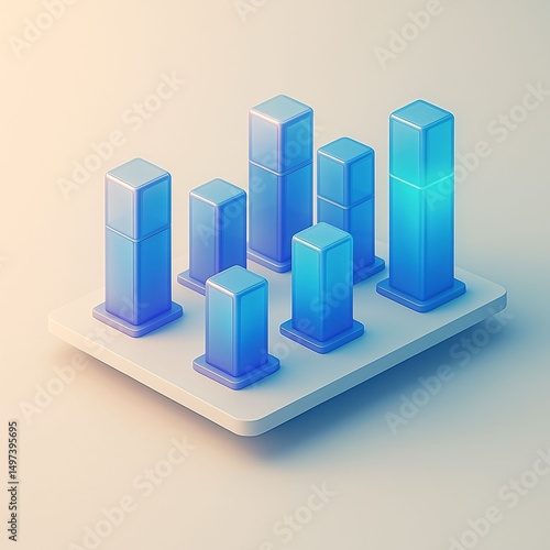 Futuristic 3D Bar Chart Icon on Minimal Platform – Data Visualization Element