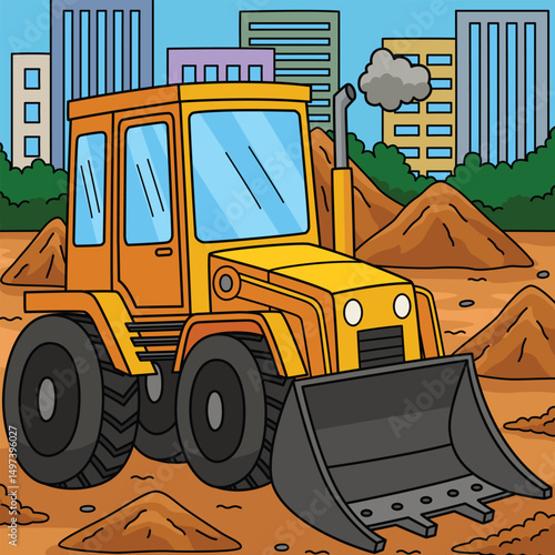 Construction Loader Colored Cartoon Illustration 