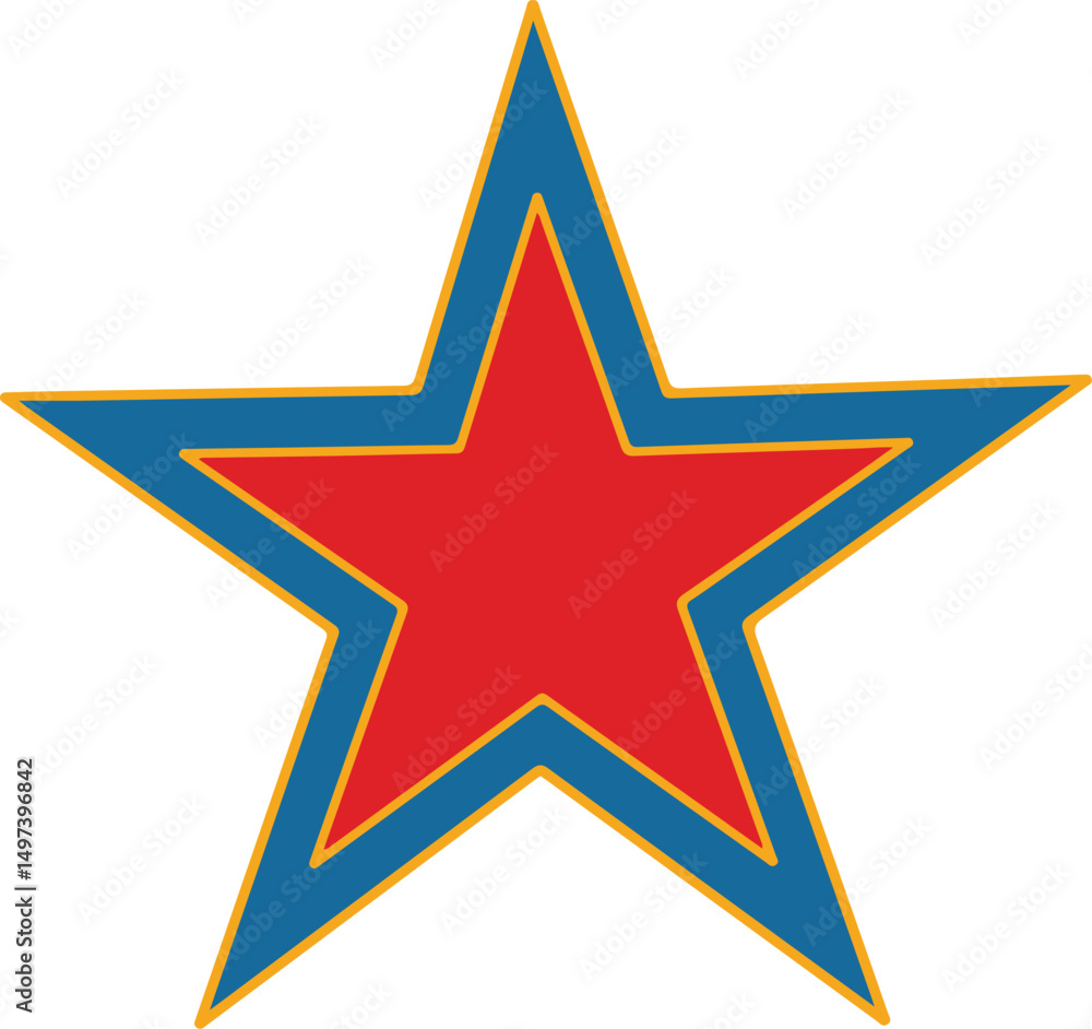 Obraz premium A red star on a white background or a transparent background. With a black solid outline, for posters, games, concerts, postcards