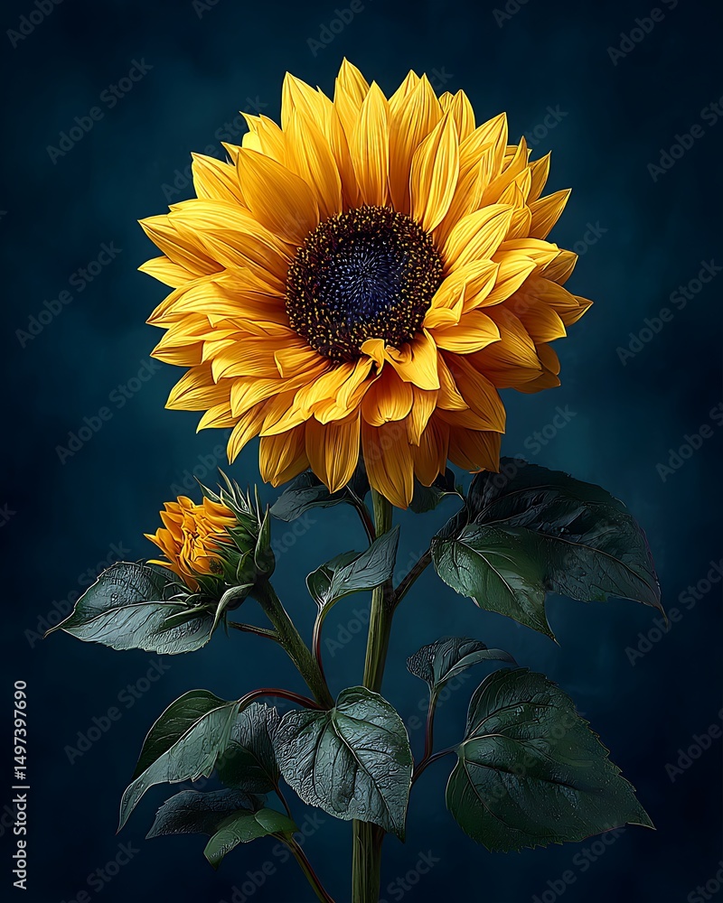 Naklejka premium Sunflower blossom with sharp texture and shading high resolution image