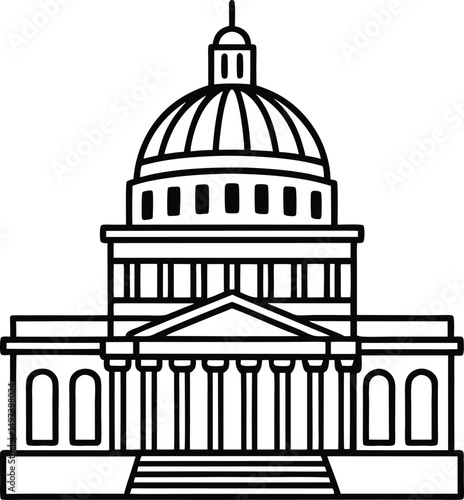 Classic Capitol Building Line Art Clean Black Outline Minimalist Design for Patriotic Themes