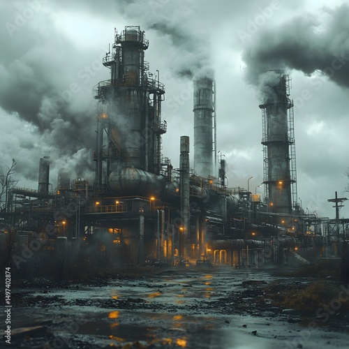 Industrial complex shrouded in smog