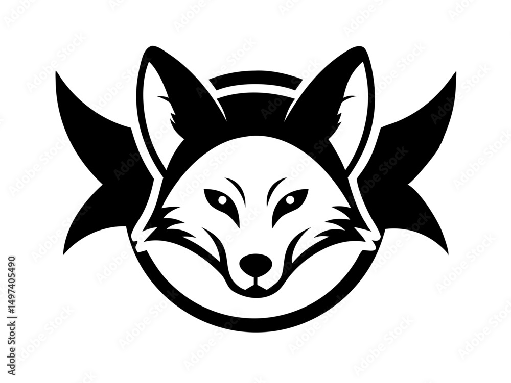 Obraz premium Stylish black and white fox logo design. Bold, symmetrical logo featuring three stylized fox heads.