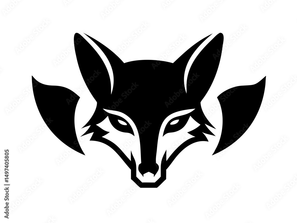 Fototapeta premium Stylish black and white fox logo design. Bold, symmetrical logo featuring three stylized fox heads.
