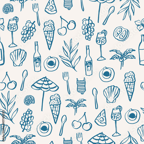 Hand drawn whimsical doodle beach background
