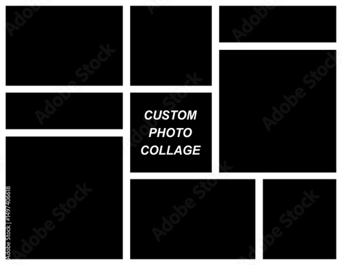 Empty geometric photo collage grid rectangle template shape. Modern tiles pattern mosaic for portfolio presentation. Background and photo album for wall mood board.	