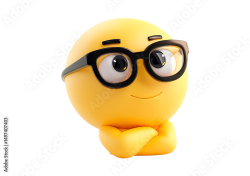 Thinking emoji wearing glasses isolated on transparent background