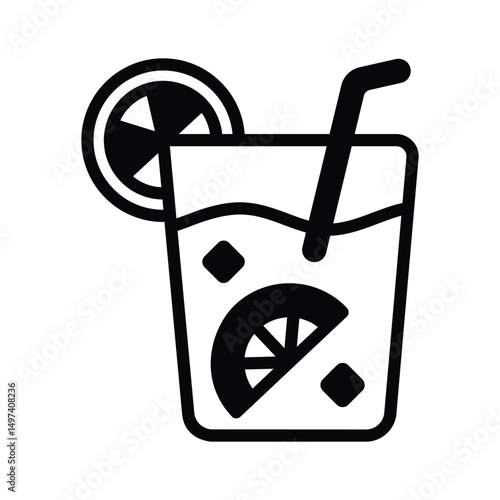 Trendy glyph icon of lemonade glass with straw