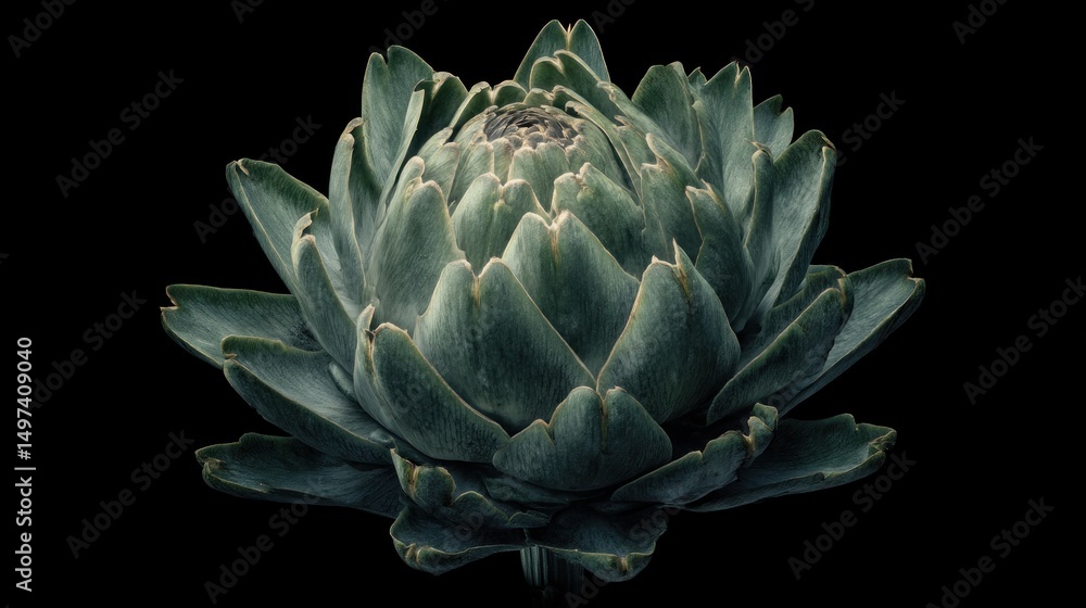 Obraz premium Artichoke portrait in dramatic lighting against a stark black backdrop