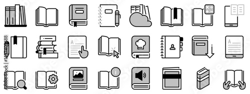 Icons in two tones about books.